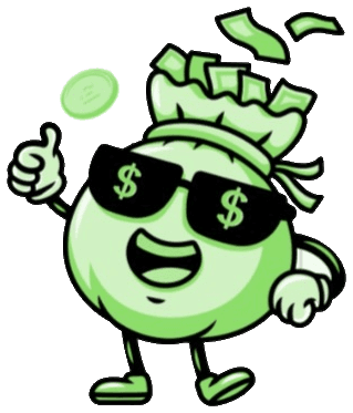 Yael mascot: a money bag with dollar-sign sunglasses giving a thumbs up